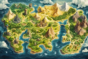 Fototapeta premium Fantasy Island Map, Adventure RPG Game UI Element