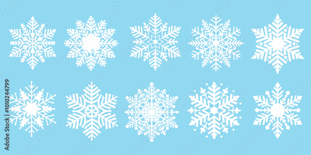 Poster snowflake vector set. christmas and new year holidays elements for greeting card. winter line style 