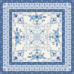 blue vintage scarf abstract flower decoration abstract pattern