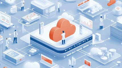 Obraz premium Cloud Computing and Data Storage Technology Conceptual Illustration