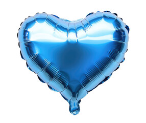 Heart shaped blue foil balloon isolated on transparent background