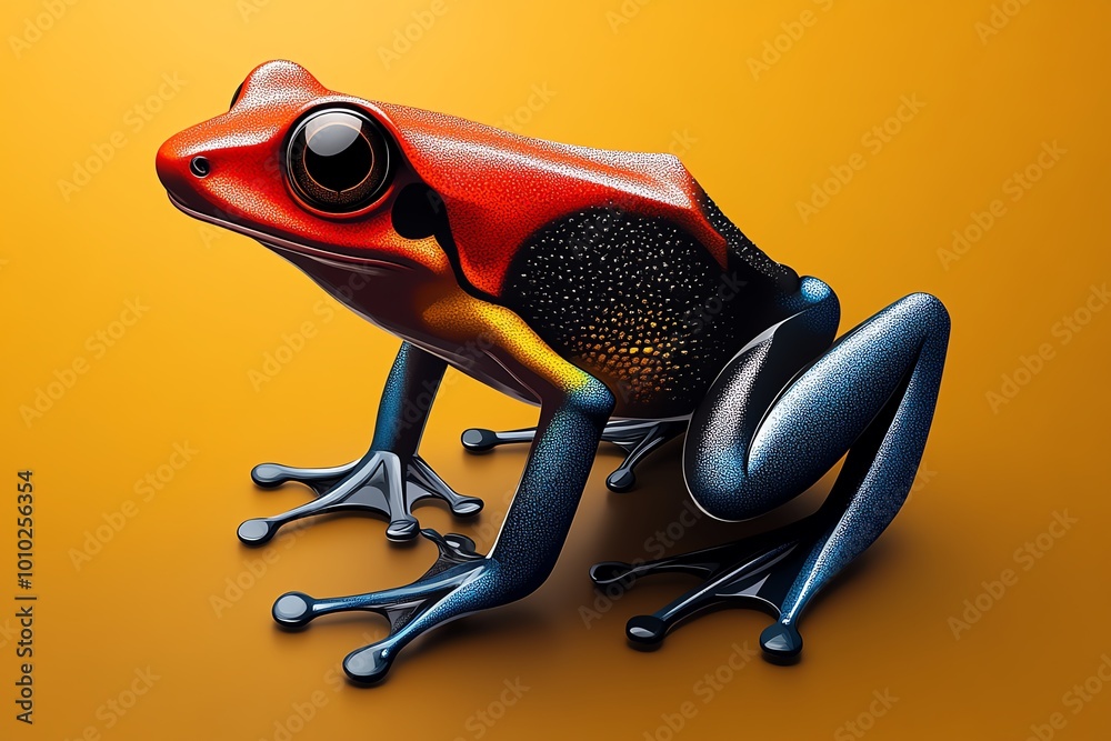 Poster minimalist illustration of a vibrant frog, using simple shapes and bold colors to depict its colorfu
