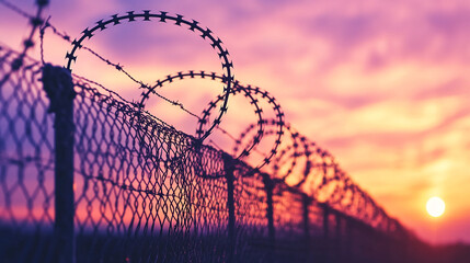 Barbed wire fence at sunset on Human Rights Day highlighting border control issues