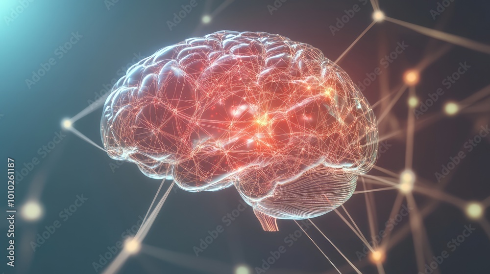 Poster Human brain showing Intelligent thinking processing through the concept of a neural network