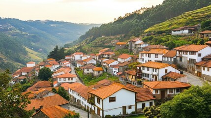 Obraz premium Traditional European village nestled in rolling hills