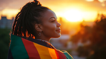 Celebrating Human Rights Day with a vibrant sunset and national pride in the background