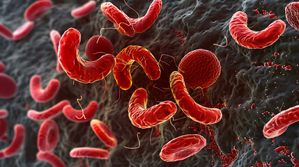 Irregularly shaped sickle cells indicate mutations and abnormalities. AI generate HD image