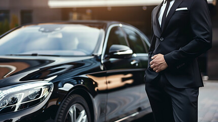 Professional driver near luxury cars