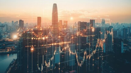 Fototapeta premium Vibrant Cityscape at Dusk: A Captivating Urban Landscape