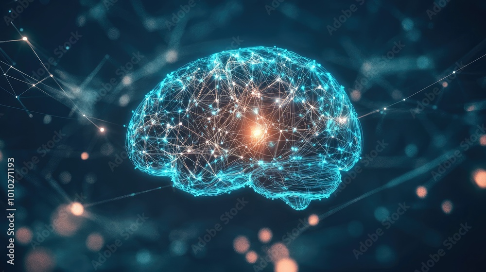 Poster Human brain showing Intelligent thinking processing through the concept of a neural network