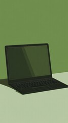 Minimalist illustration of a laptop on a green background surface