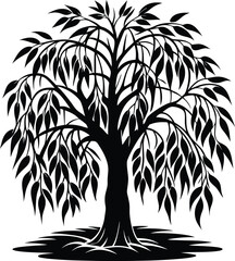 Willow tree silhouette vector art illustration design of natural beauty © Md Mujahid Fakir