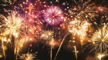 A festive fireworks in the night sky New Year