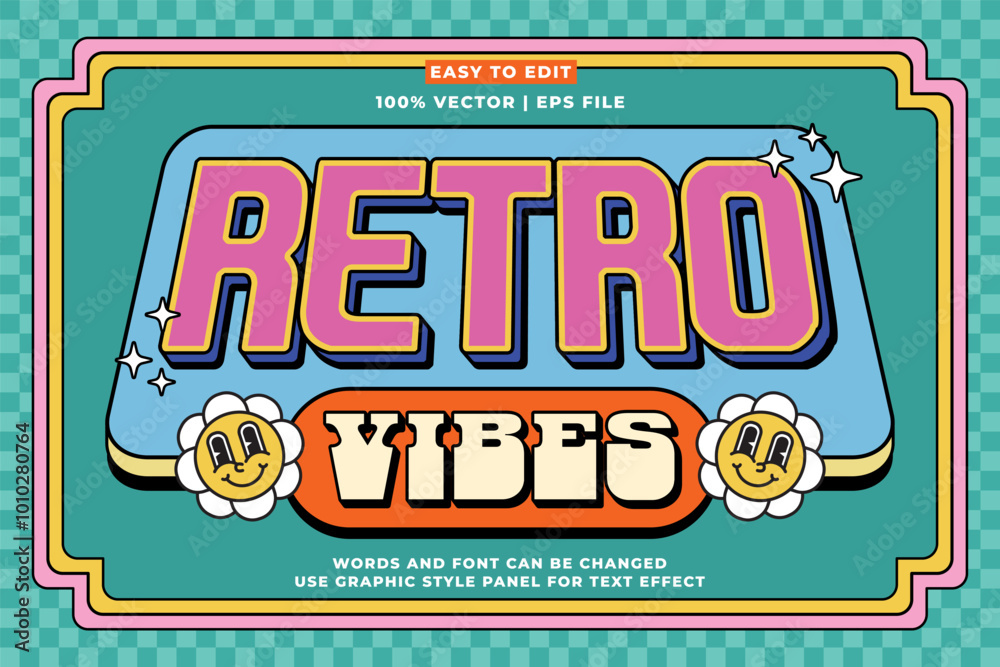 Fototapete editable retro music text effect 3d cartoon style. editable text effect vintage music template vecto