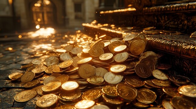 Gold Coins Falling Down Staircase  Interest Rate Symbol  Financial Crisis  Economic Declin