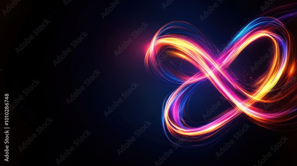 Sticker Colorful light trails forming an infinity symbol on dark background