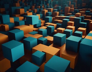 Fototapeta premium Abstract 3D cubes and shapes floating in space with shadows, creating a modern and dynamic geometric background with a sense of depth and perspective. Ai generated images