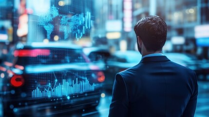 Naklejka premium Businessman Analyzing Financial Data in the City