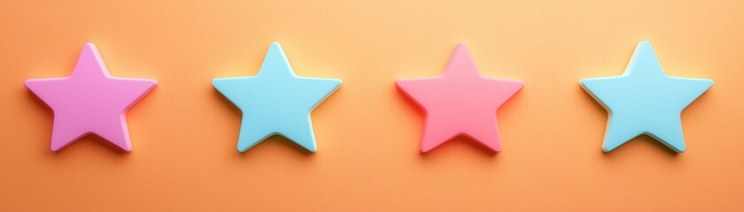 Obraz premium Five glowing stars inside a feedback bubble, flat design, high angle shot, symbolizing positive engagement.