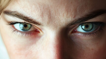 Fototapeta premium Close-up of a woman's intense blue eyes with long eyelashes.