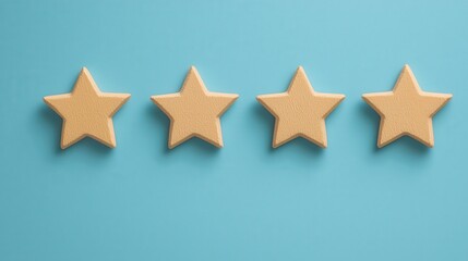Fototapeta premium Shining five-star rating on a clean interface, minimalist style, extreme close-up, promoting positive feedback.