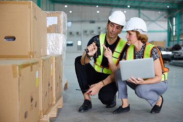 workers using barcode scanner in the warehouse storage