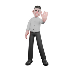 Illustrative 3D Male Business. A male businessman stands with his left hand signaling a stop. Strategy Leader