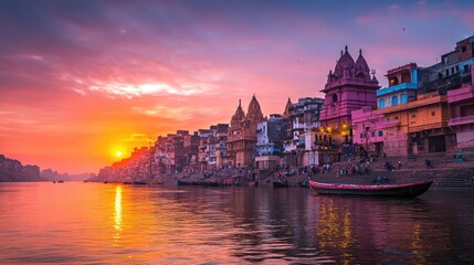 Serene Sunset Over Varanasi Riverfront