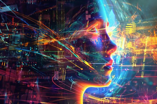 Expressionism of A virtual world seamlessly merging with advanced new media,Quantum physics concepts 