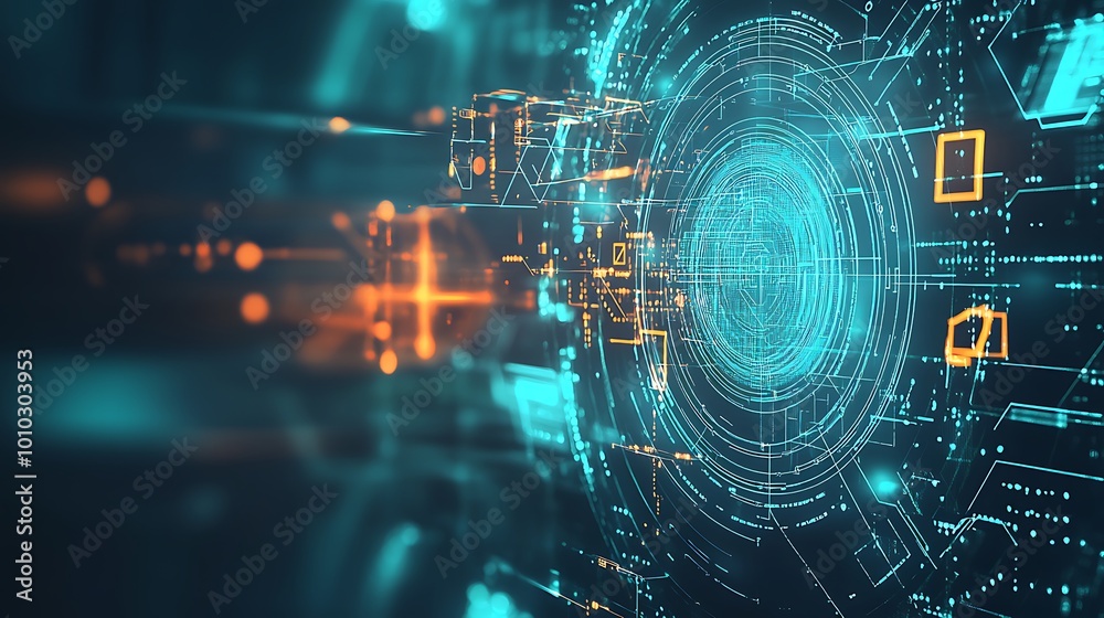 Aufkleber Abstract digital technology background with glowing lines and circles.