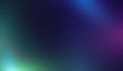 Abstract blue green purple grainy glowing color spots stains backdrop design. Modern grainy gradient spots multicolored texture web banner, poster and landing page.