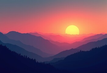 Obraz premium Golden Hour Serenity: A Breathtaking Minimalist Landscape with Vibrant Sunsets and Majestic Mountains