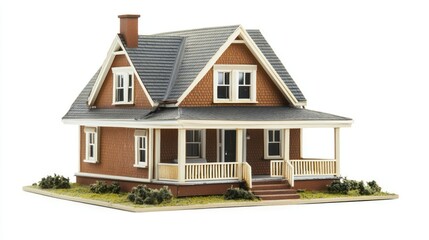 Model house isolated on a white background, highlighting its design and features.