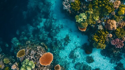 Aerial View of Coral Reef in Crystal Clear Water