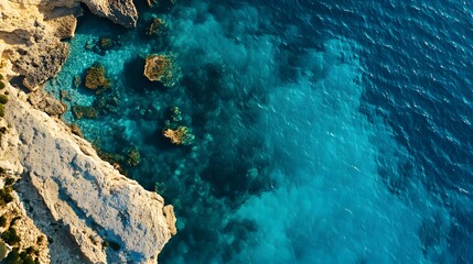 Fototapeta premium Aerial View of Turquoise Water and White Cliffs