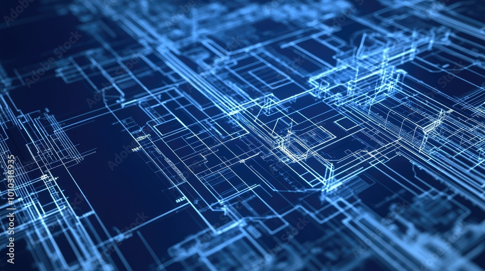 Poster technical blueprints in abstract innovation
