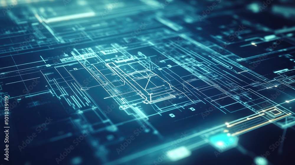 Poster technical blueprints in abstract innovation