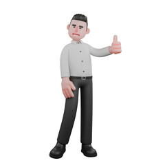Cartoon Style Corporate Analyst. A male businessman stands with his left hand giving a thumbs up with a smiling expression. 3D Male