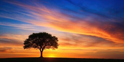 Lonely tree silhouette against sunset sky, lonely, tree, silhouette, sunset, dusk, nature, landscape, peaceful, solitude, evening