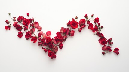 Obraz premium A beautiful heart trail made from lush roses, displayed elegantly on a minimalist white background, perfect for love and romance themes