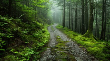 Fototapeta premium Path Through a Misty Green Forest