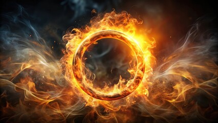 One ring glowing surrounded by smoke and fire, ring, glowing, smoke, fire, magical, fantasy, power, precious, evil, symbol, magic