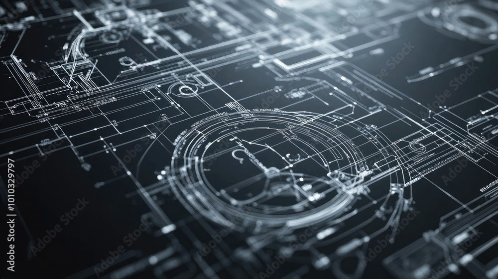 Poster technical blueprints in abstract innovation
