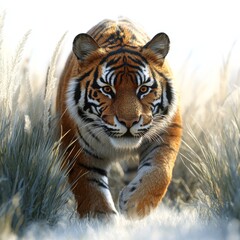 Obraz premium Majestic Tiger Walking Through Tall Grass in Nature