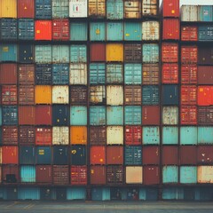 Fototapeta premium Colorful Shipping Containers Stacked High at a Port