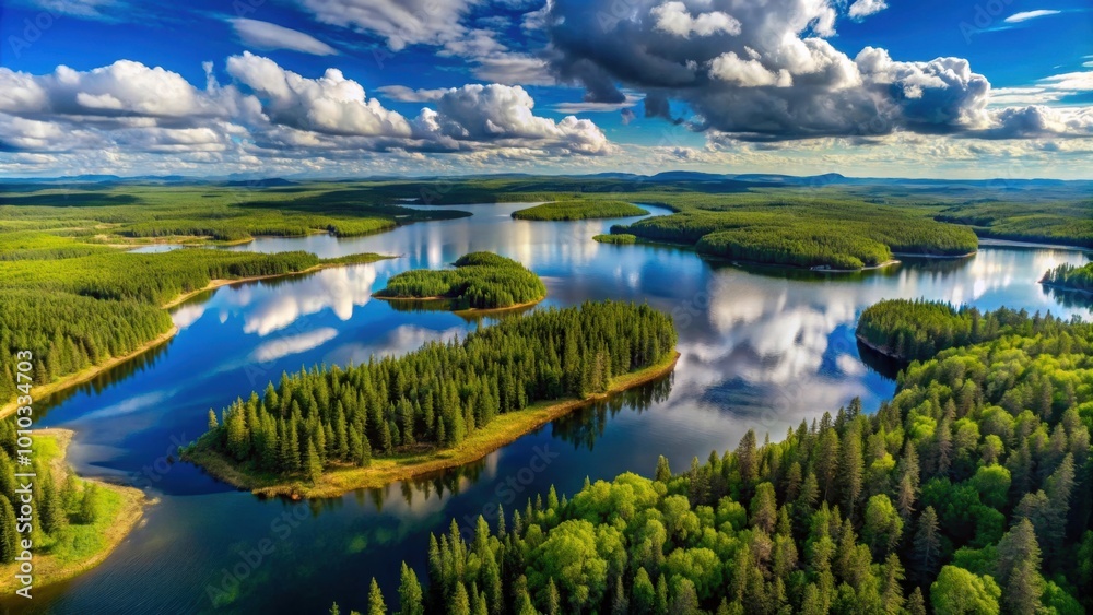 Wall mural Aerial panorama view of McClelland Lake Wilderness in Alberta , Wilderness, Alberta, scenic, aerial, panorama