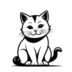 Cute Cat Sitting Vector Illustration - Adorable Cartoon Kitten with Collar