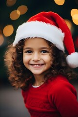 Happy Little Girl Wearing Santa Hat and Red Sweater for Christmas