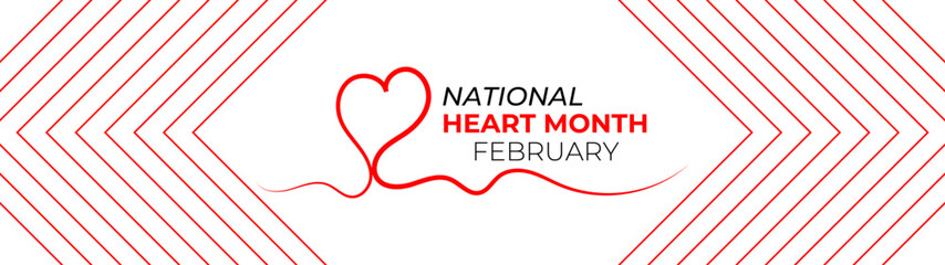 National Heart month is observed every year in February, to adopt healthy lifestyles to prevent heart disease (CVD). awareness month. banner, cover, poster, flyer, card. Vector illustration