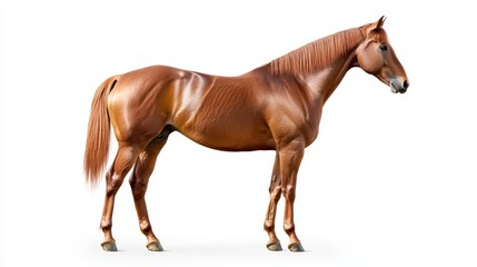 Obraz premium A chestnut horse stands on a white background.